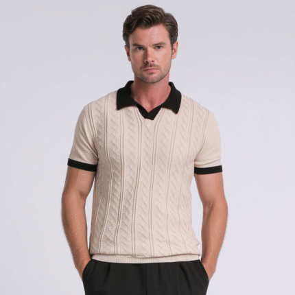 2025 Summer Collection Mens 100% Cotton Pique Polo Shirt Contrast Tipped Collar Short Sleeve Golf T-Shirt Ready to Ship