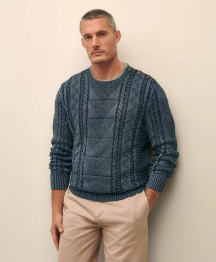 Men’s 100% Cotton Patchwork Cable Knit Sweater: Where Heritage Meets Modern Edge