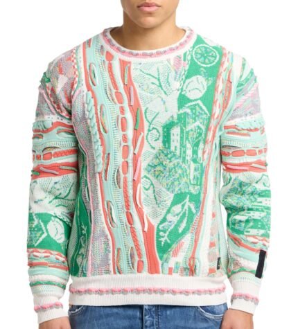 High Street Fashion Men's Sweater 90s Vintage Style Abstract Jacquard Knit Mercerized Cotton Pullover Custom OEM Designer